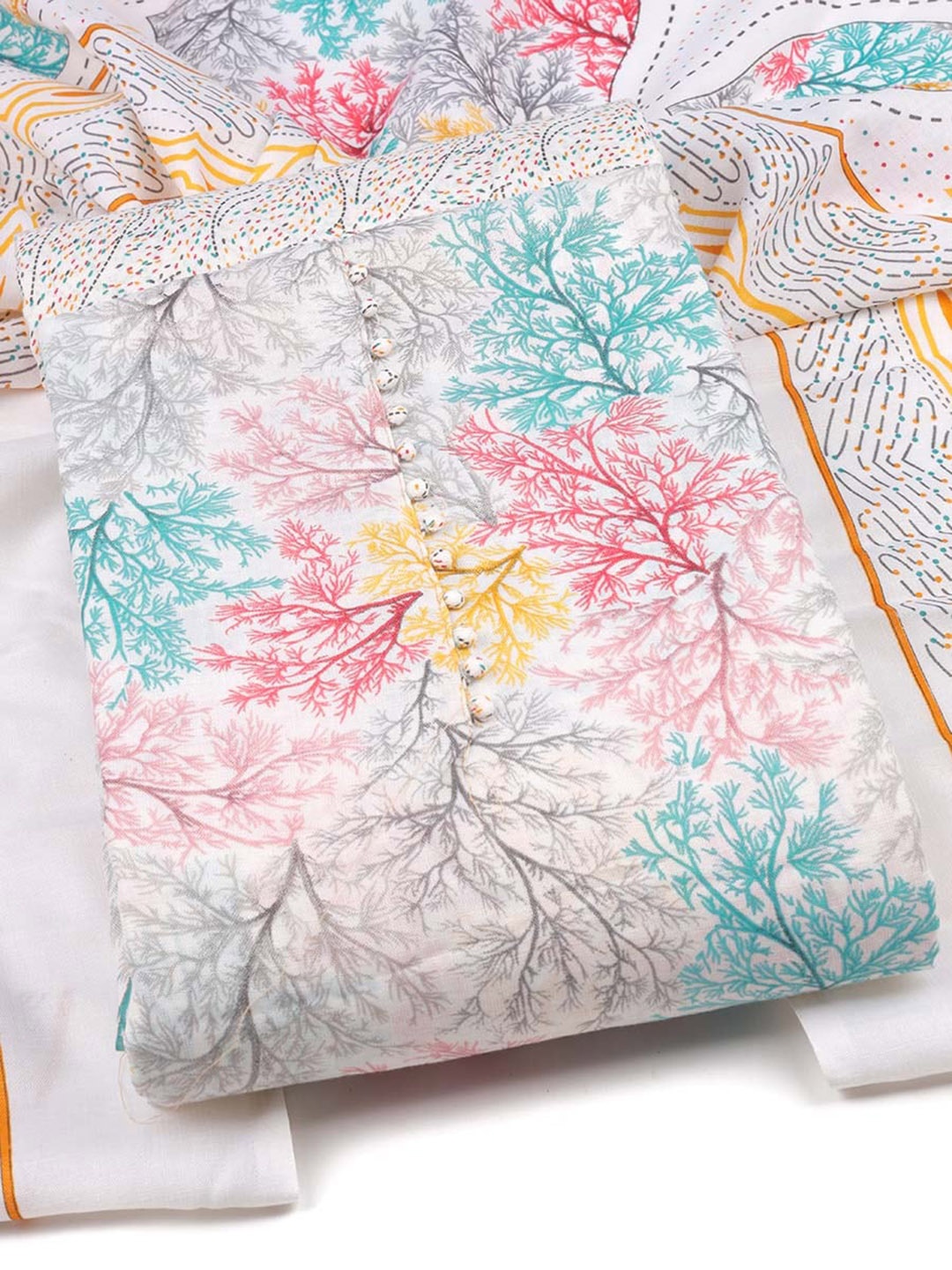 

Sun Fashion And Lifestyle Floral Printed Unstitched Dress Material, White