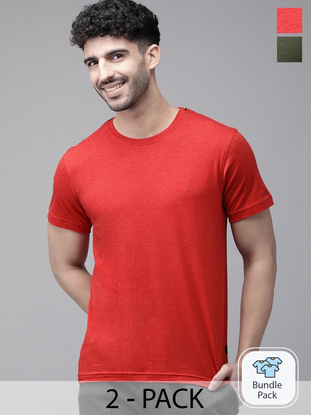 

Van Heusen Pack Of 2 Round Neck Cotton Lounge T-shirts, Red