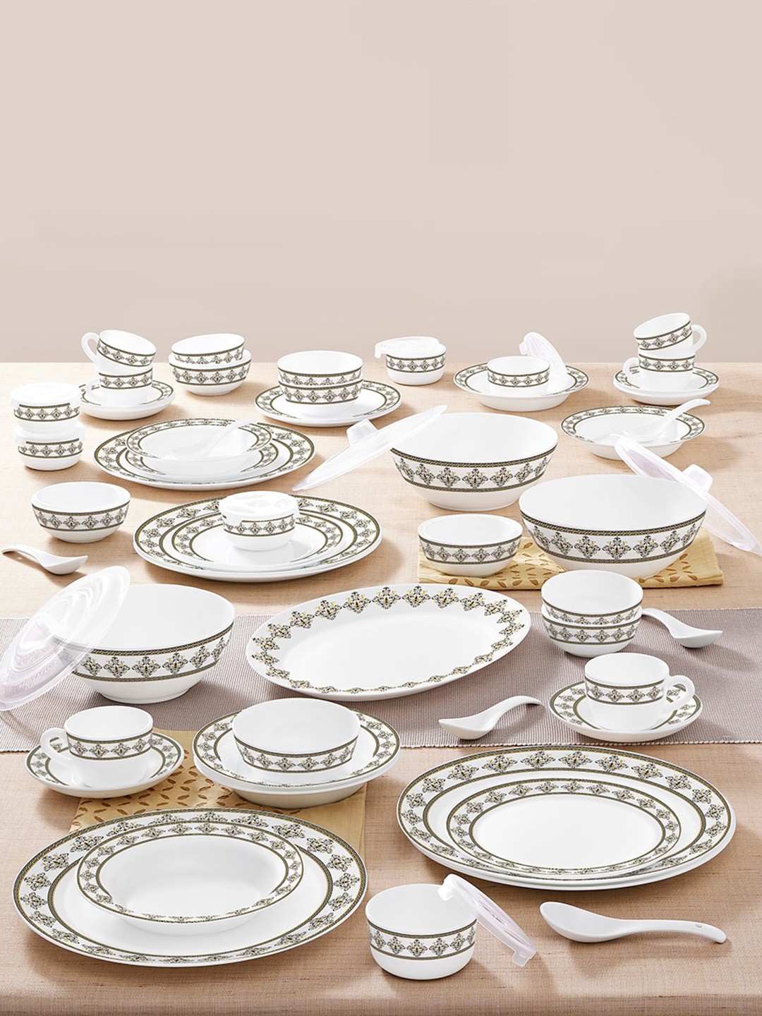 

Larah by BOROSIL 67 pcs Kohinoor Syrah Plates & Bowls Crockery Dinner Set, White
