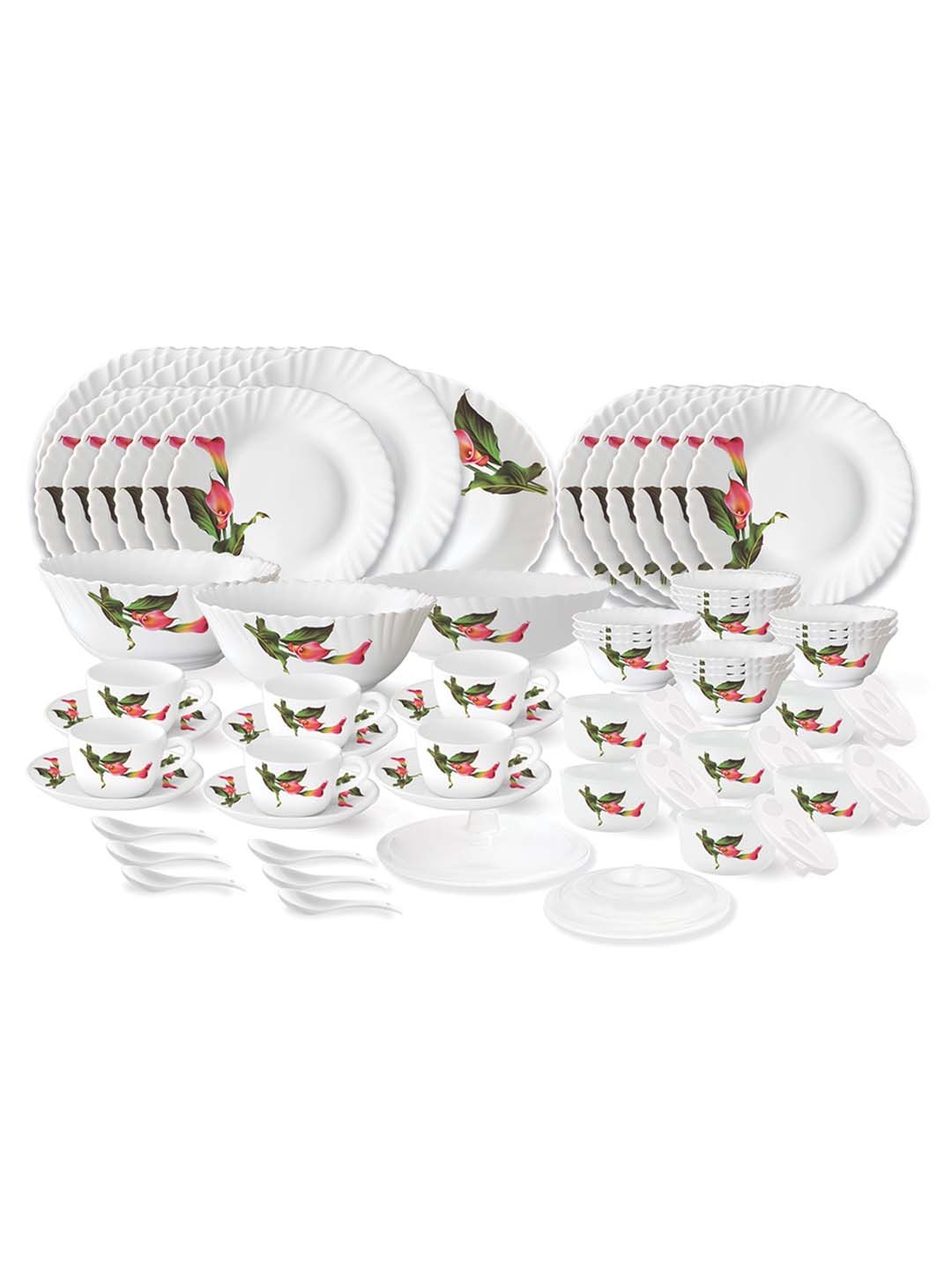 

Larah by BOROSIL Fluted Stargazer White 66 Pieces Printed Opalware Glossy Dinner Set