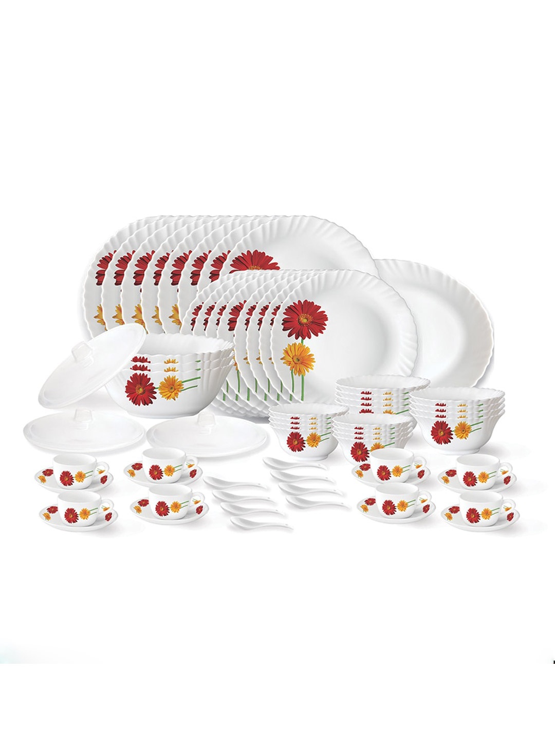 

Larah by BOROSIL 63 pcs Fluted Zinnia Plates & Bowls Crockery Dinner Set, White