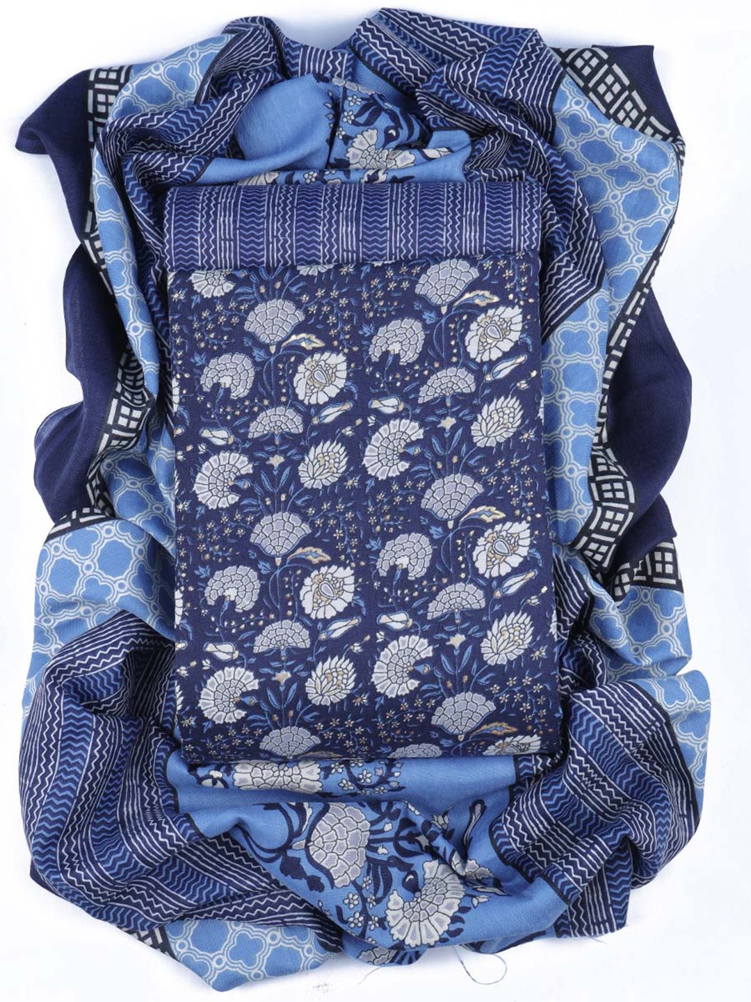 

Sun Fashion And Lifestyle Printed Unstitched Dress Material, Blue