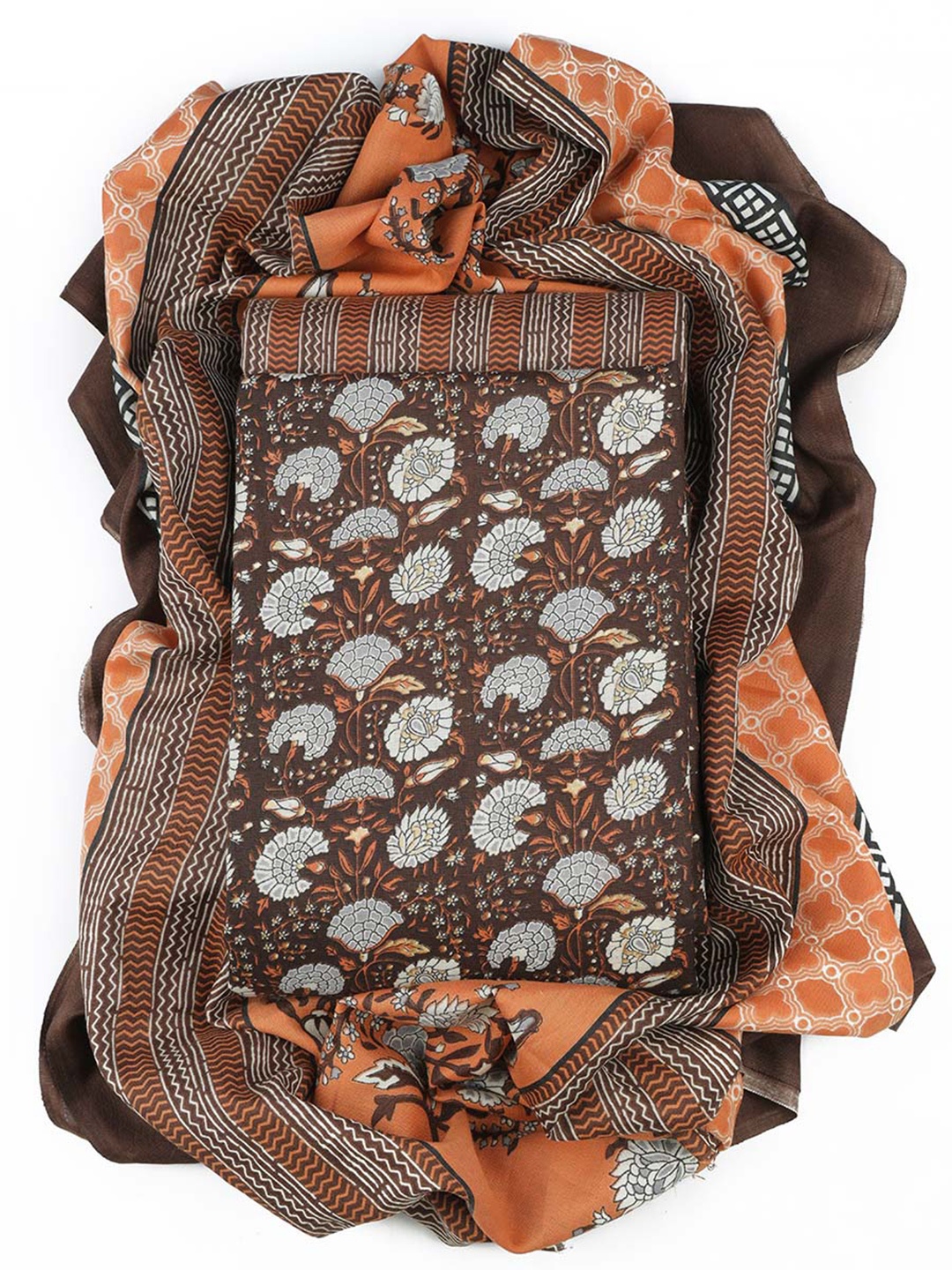 

Sun Fashion And Lifestyle Printed Unstitched Dress Material, Brown