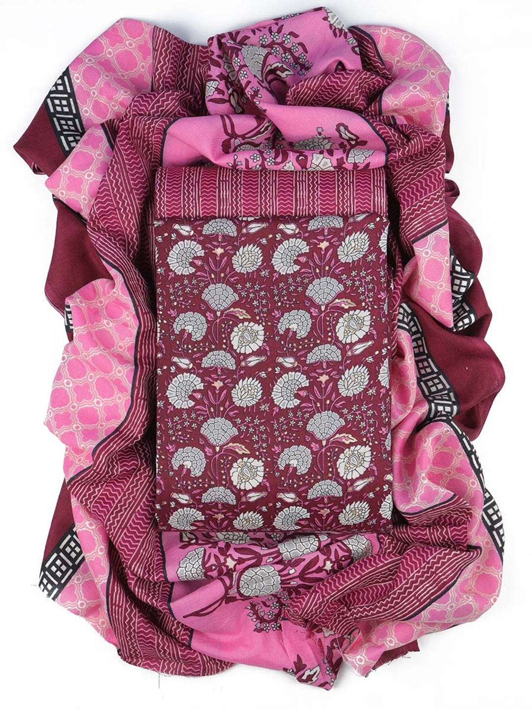 

Sun Fashion And Lifestyle Floral Printed Unstitched Dress Material, Burgundy