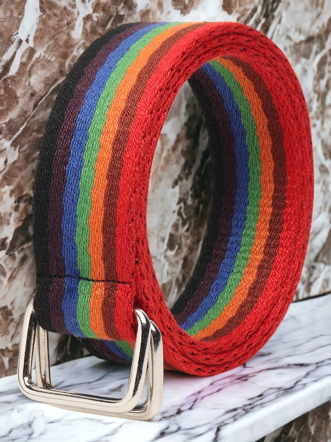 

Roadster Men Red & Brown Striped D-Ring Buckle Belt