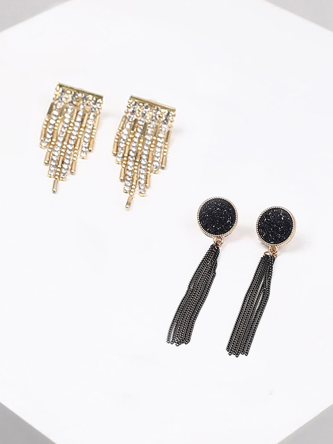 

SOHI Set Of 2 Gold-Plated Stone-Studded Contemporary Drop Earrings