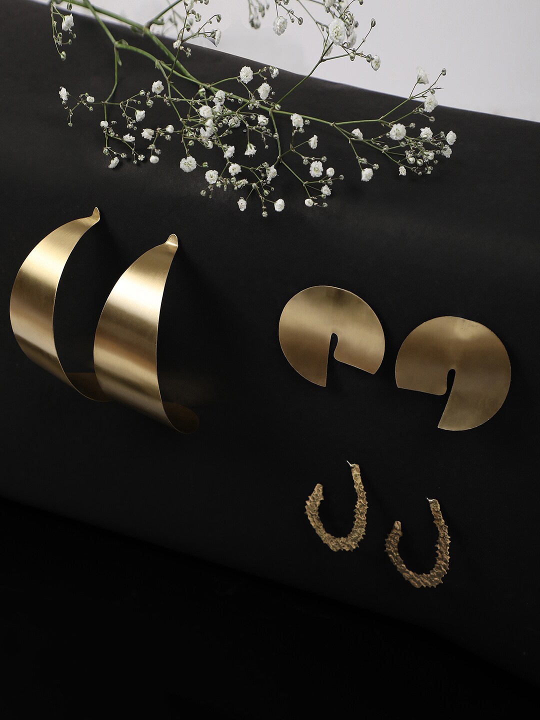

SOHI Pack Of 3 Contemporary Hoop Earrings, Gold