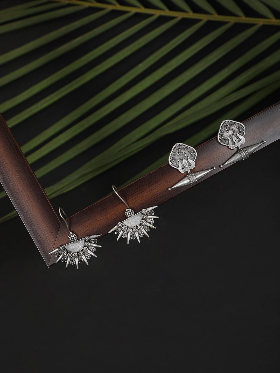 

SOHI Set Of 2 Silver-Plated Contemporary Drop Earrings