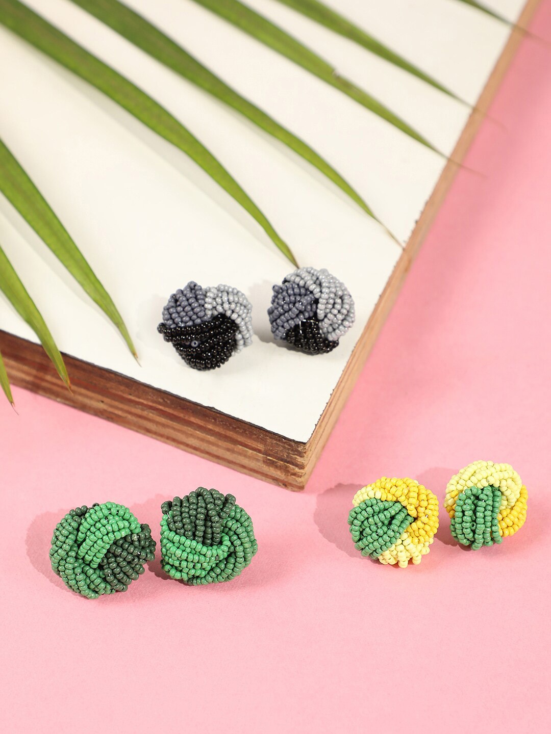 

SOHI Set Of 3 Gold Plated Contemporary Stud Earrings, Black