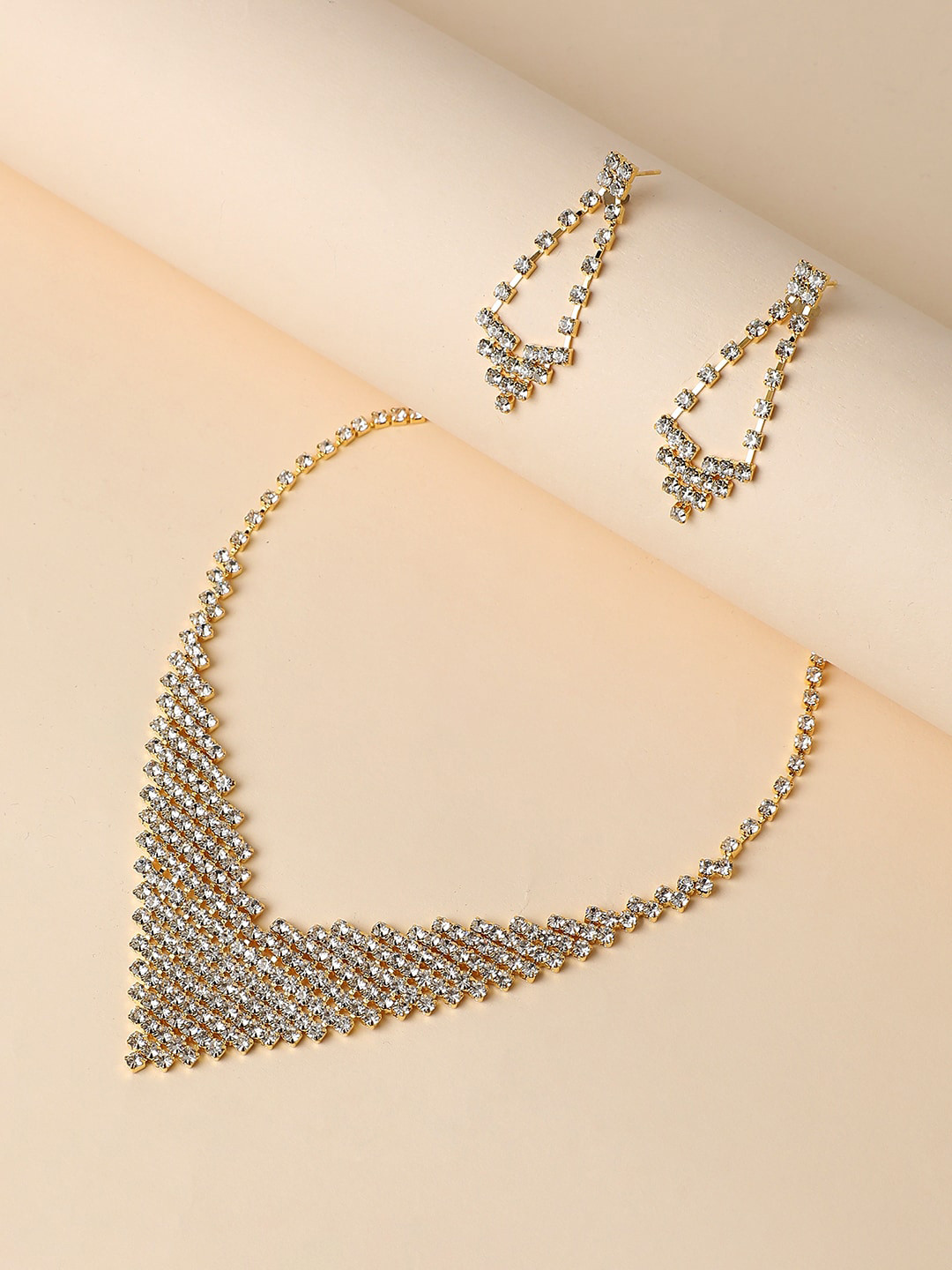 

SOHI Silver-Plated Stones-Studded Necklace & Earrings