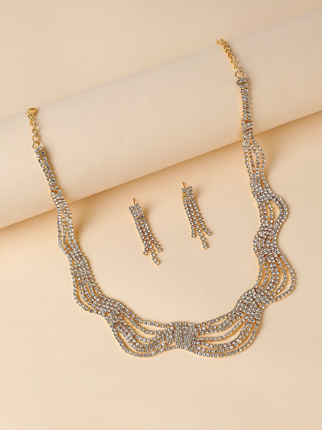 

SOHI Silver-Plated Stone-Studded Necklace & Earrings