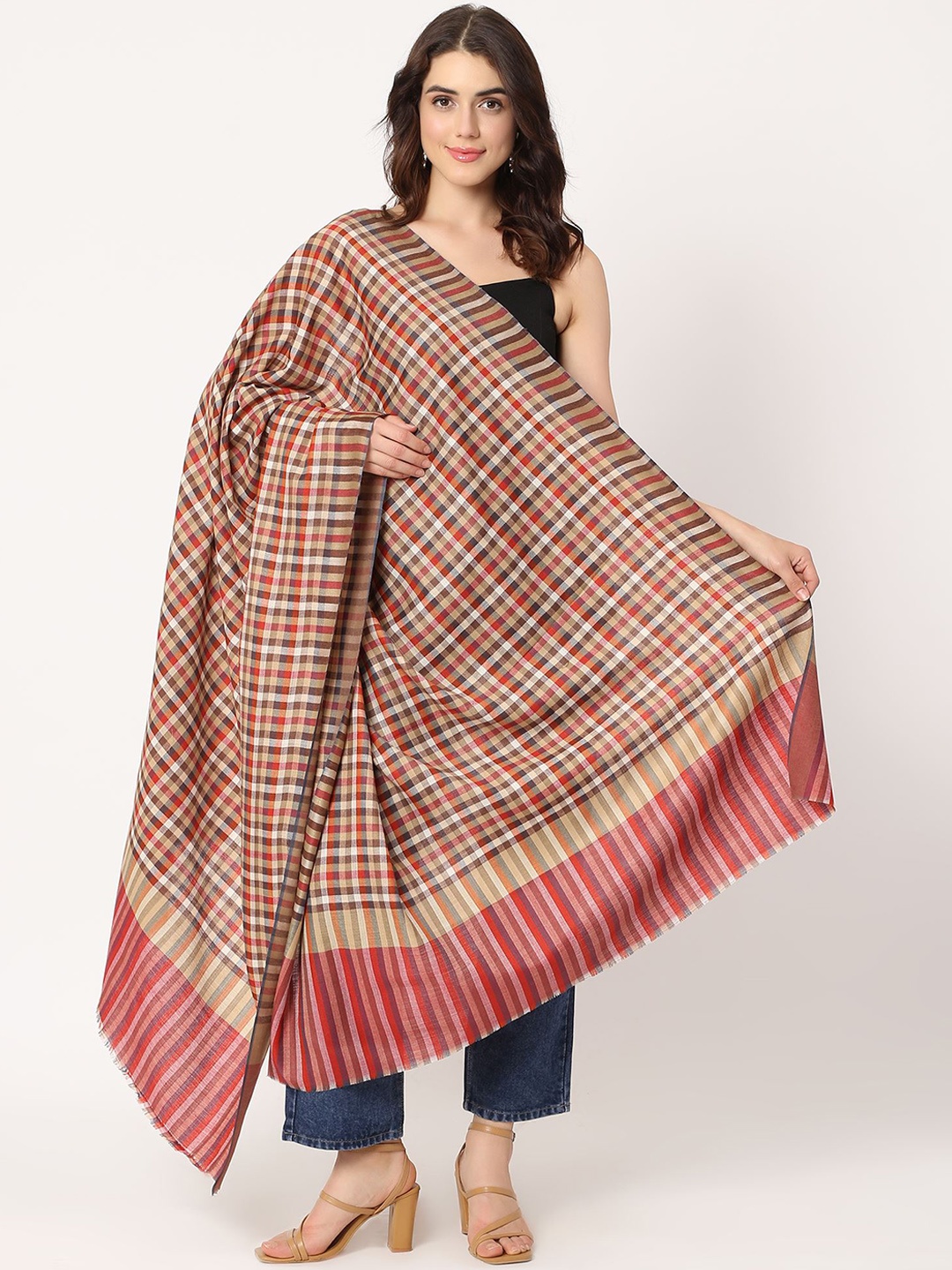 

Moda Chales Women Checked Shawl, Maroon