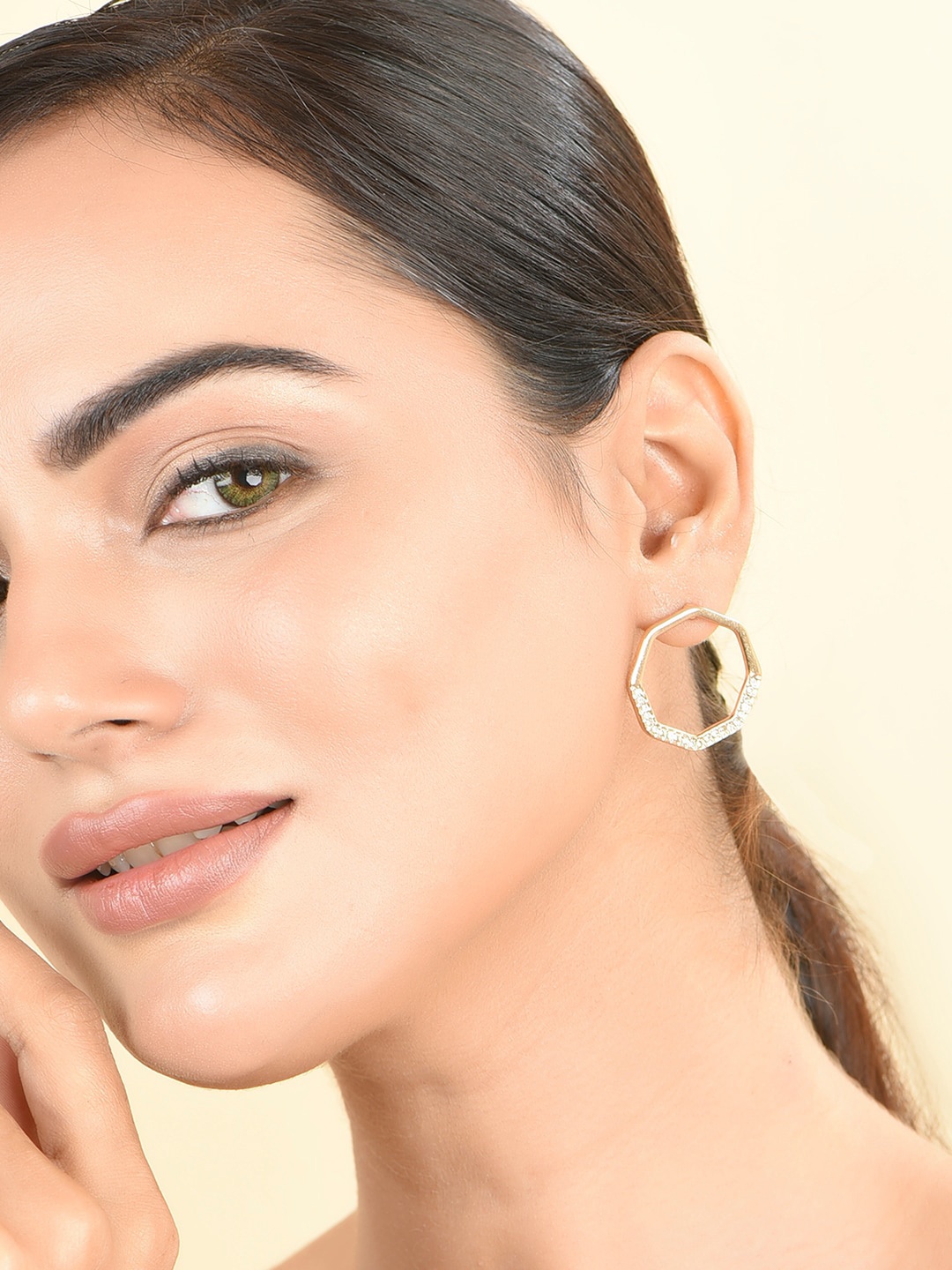 

ToniQ Gold-Plated Cubic Zirconia-Studded Geometric Studs Earrings