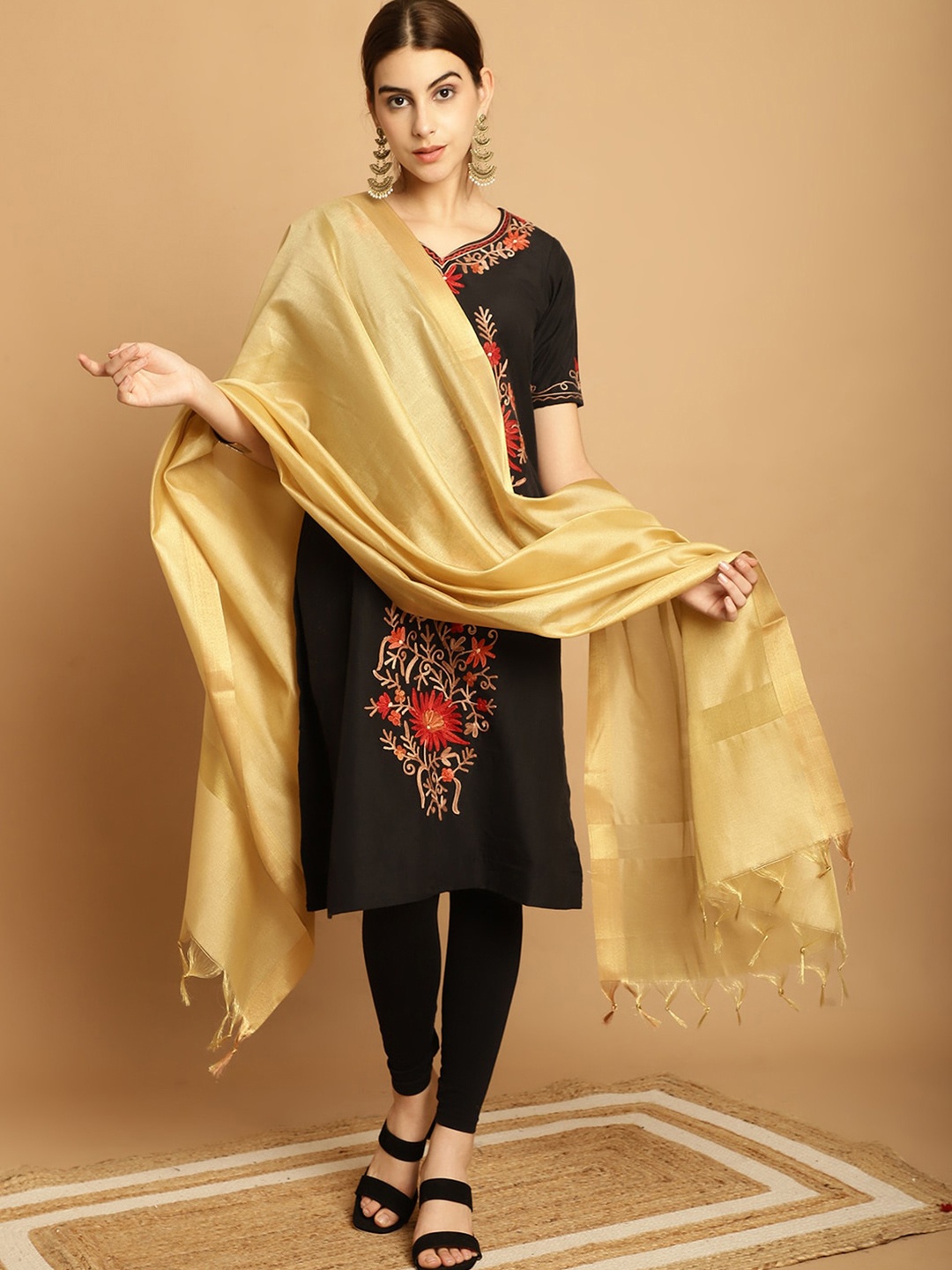 

LOOM LEGACY Cotton Silk Dupatta, Gold