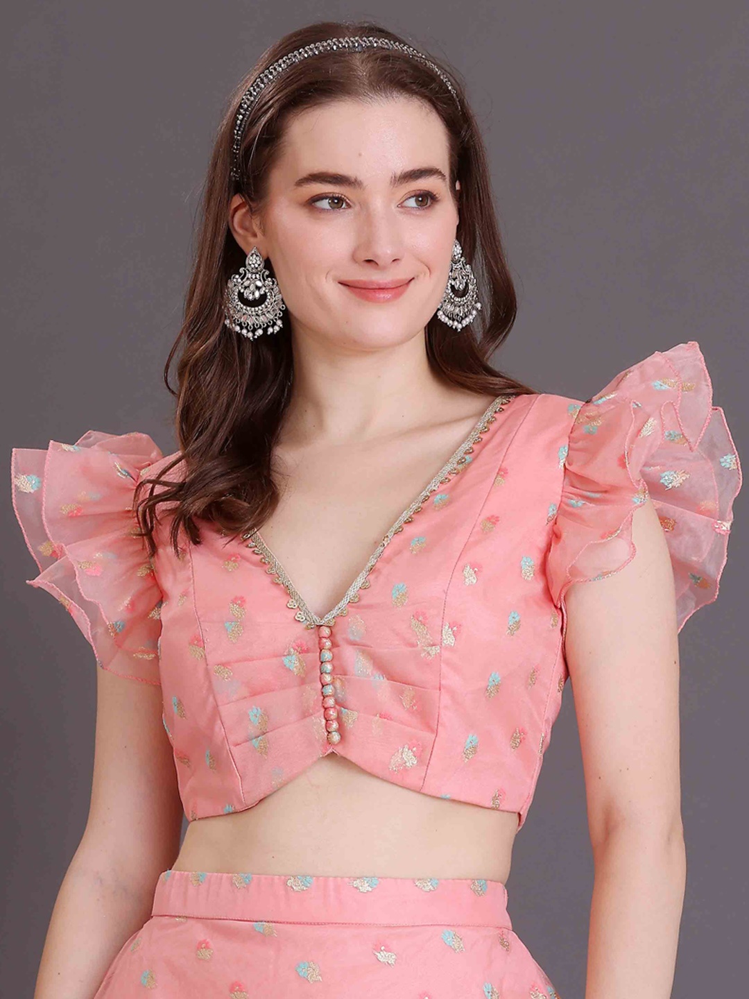 

Ethnovog Embellished V-Neck Saree Blouse, Pink