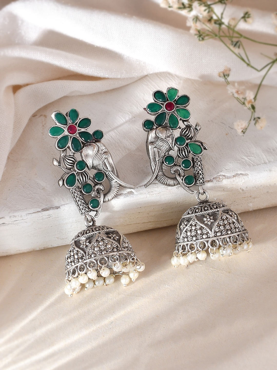 

DASTOOR Oxidised Silver Plated Jhumkas