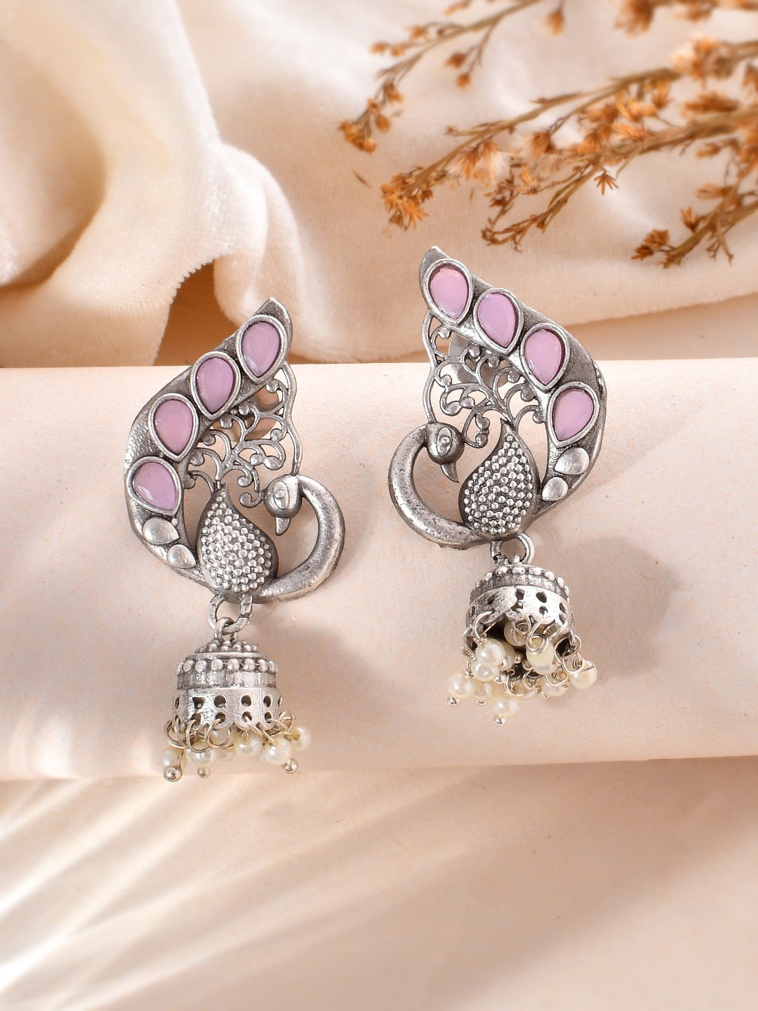 

DASTOOR Oxidised Silver Plated Jhumkas