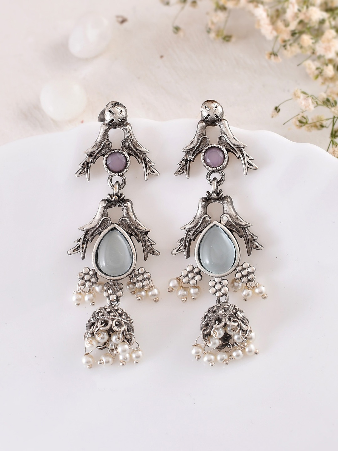 

DASTOOR Oxidised Silver Plated Jhumkas