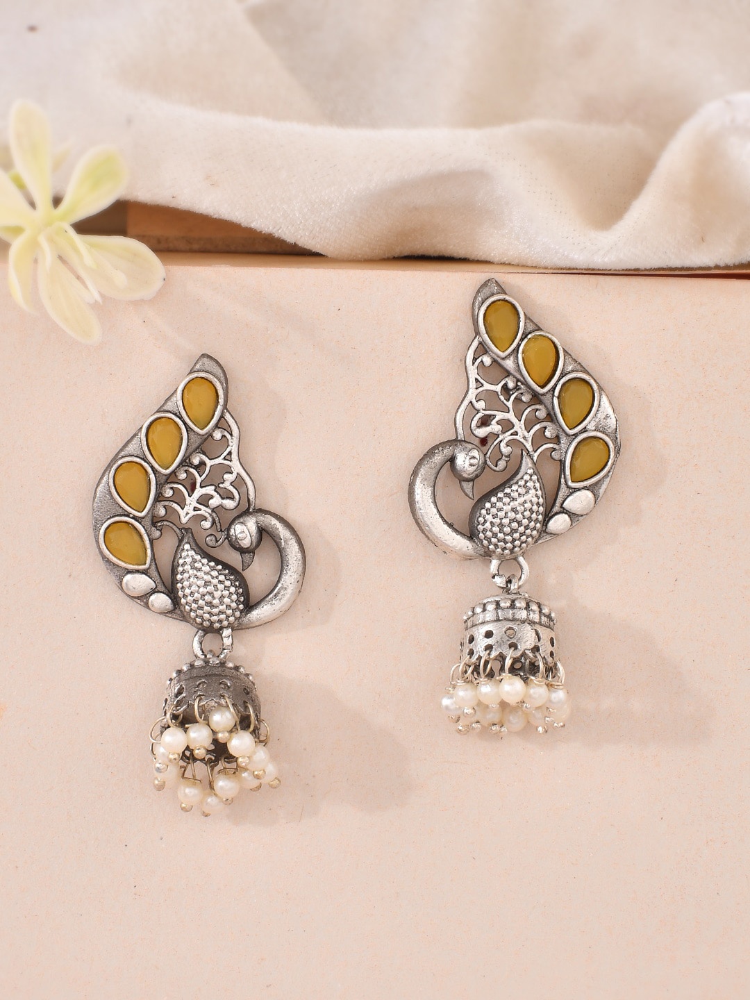 

DASTOOR Silver-Plated Dome Shaped Jhumkas