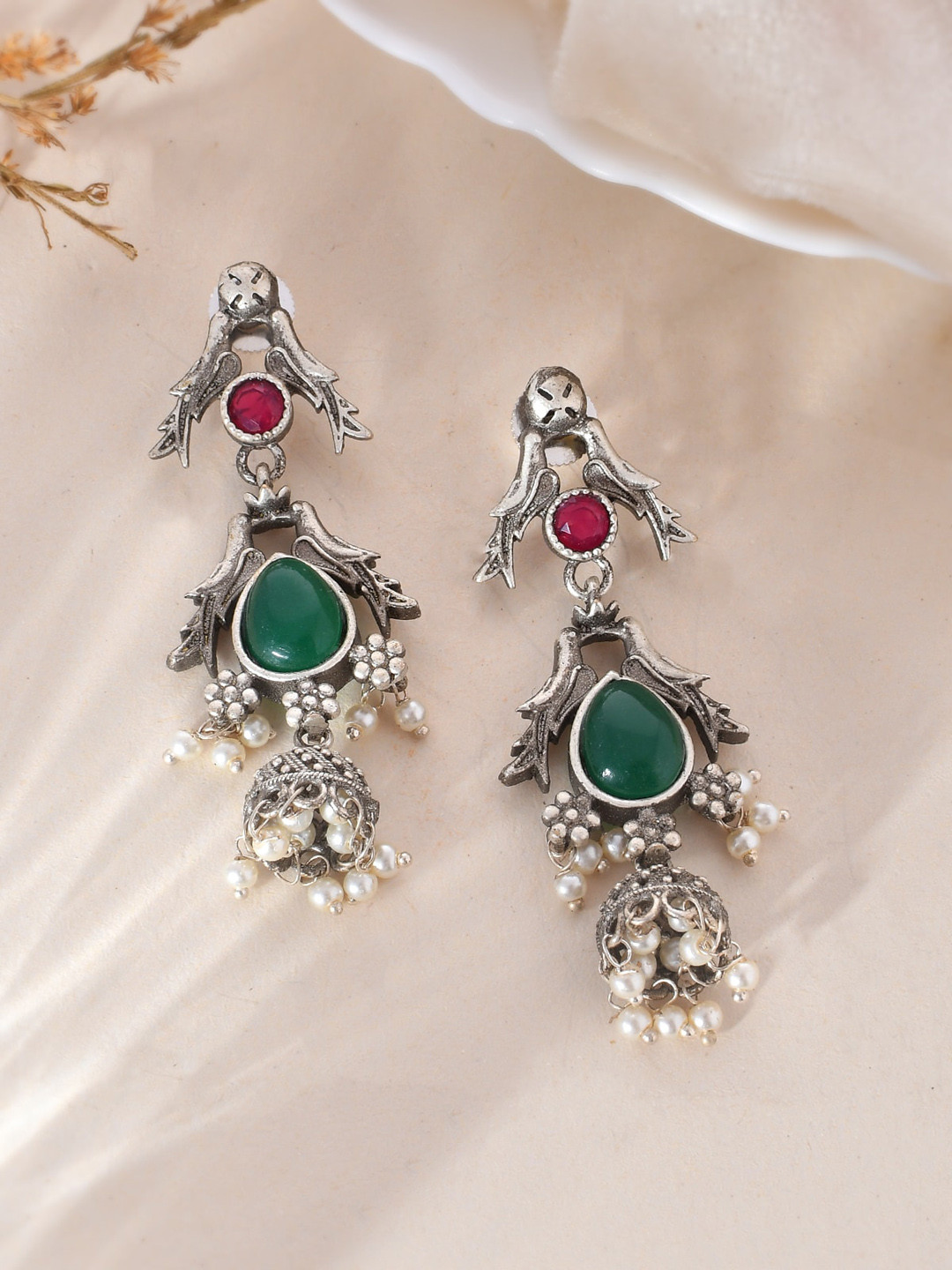 

DASTOOR Silver-Plated Dome Shaped Jhumkas
