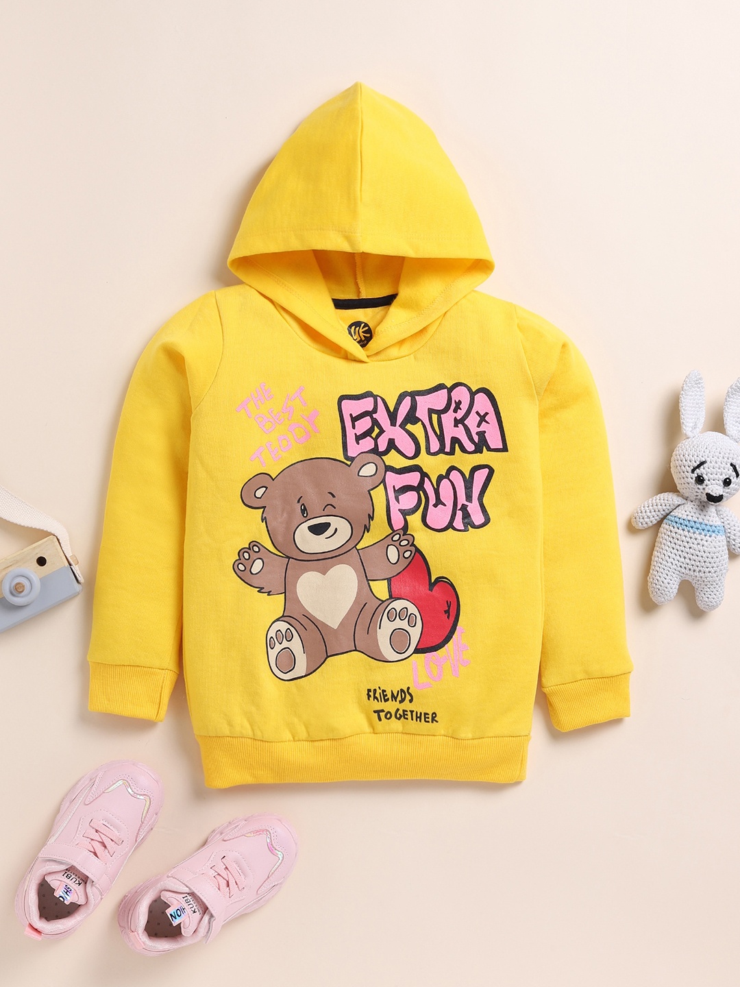 

YK Girls Graphic Printed Hooded Cotton Sweatshirt, Yellow