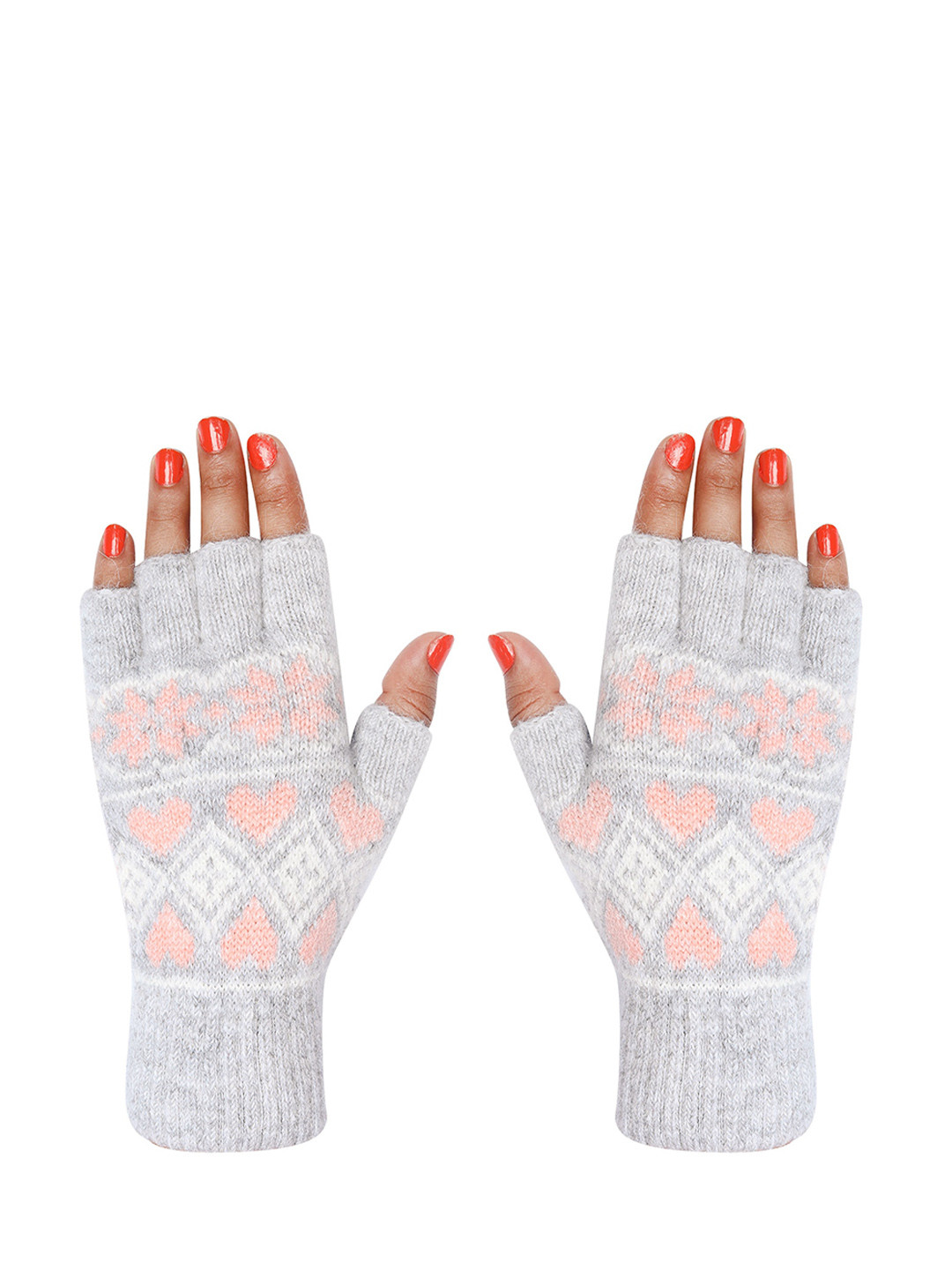 

LOOM LEGACY Winter Acrylic Woollen Half Finger Hand Gloves, Grey