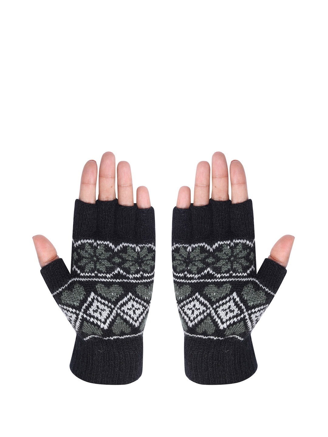 

LOOM LEGACY Women Winter Acrylic Half Finger Hand Gloves, Black