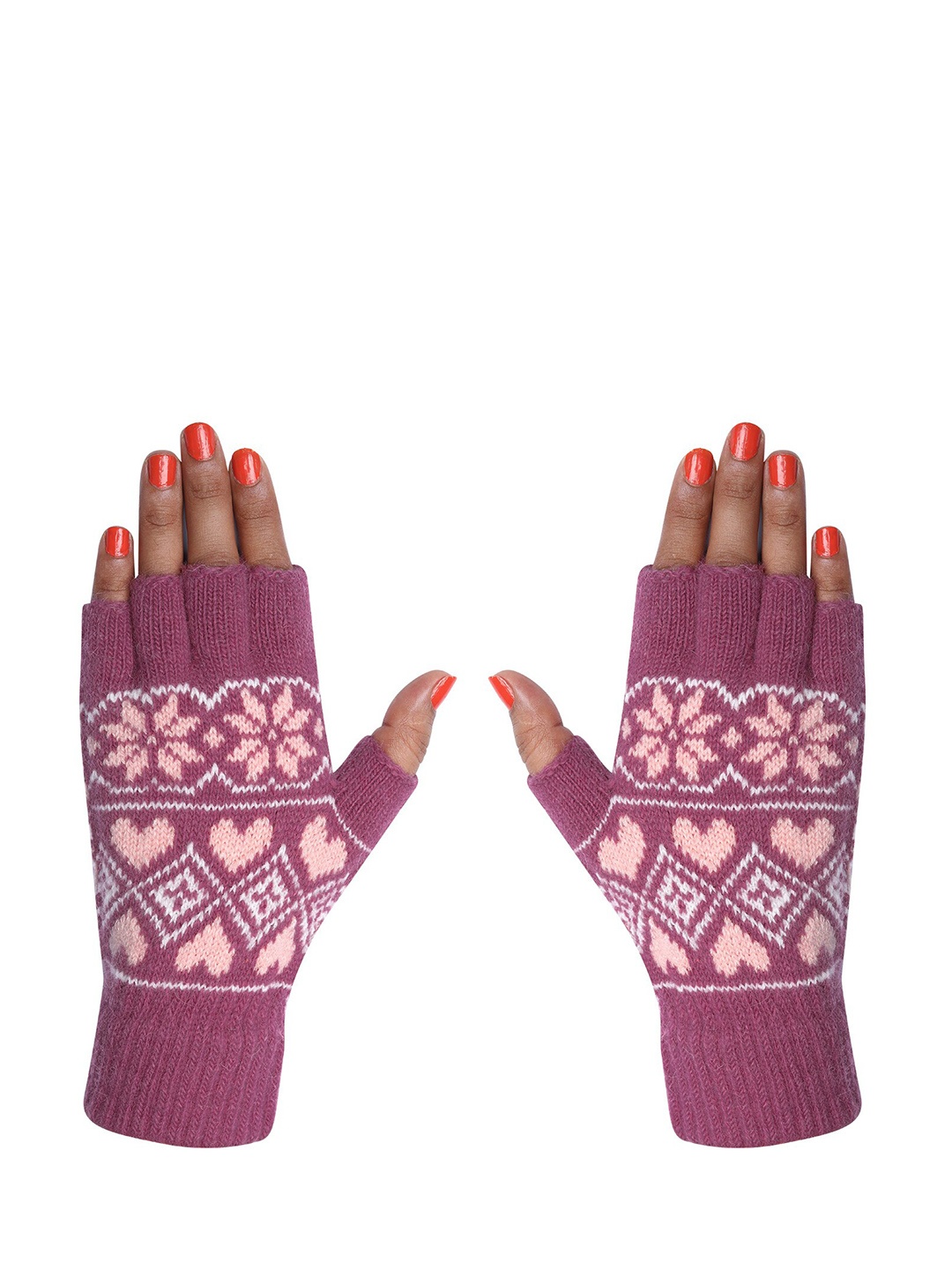 

LOOM LEGACY Winter Acrylic Woollen Half Finger Hand Gloves, Magenta