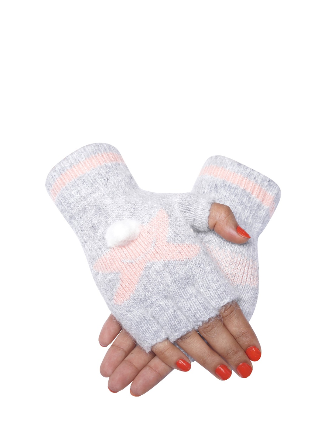 

LOOM LEGACY Women Winter Acrylic Woolen Half Finger Hand Gloves, Grey