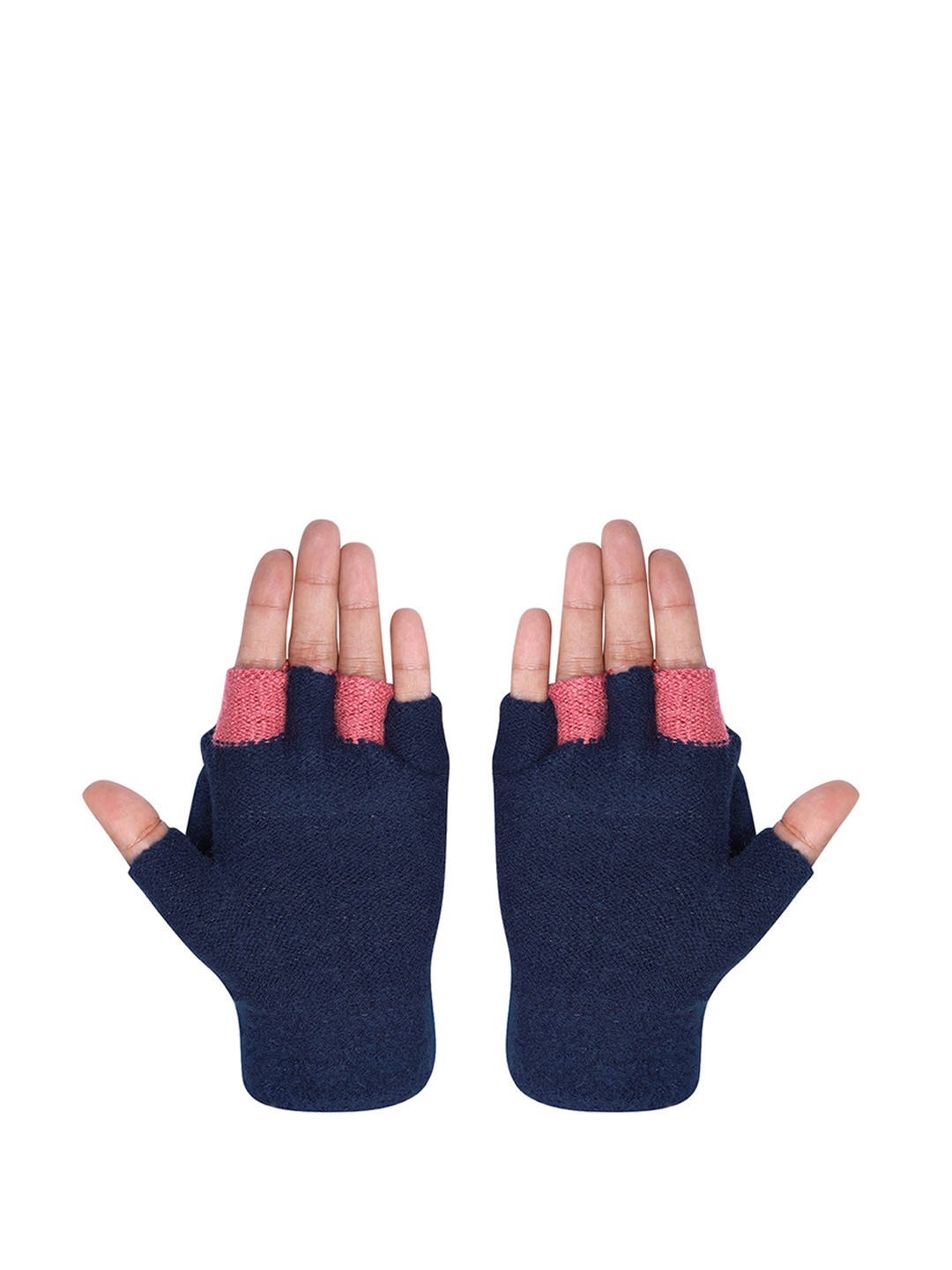 

LOOM LEGACY Women Winter Acrylic Woolen Half Finger Hand Gloves, Navy blue