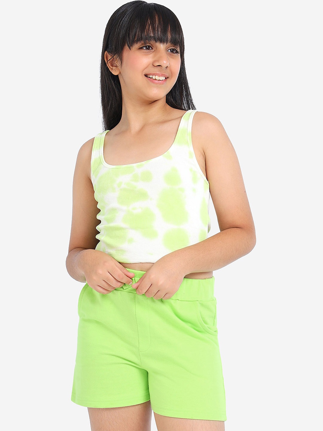

BONKIDS Girls Skinny Fit Mid Rise Cotton Shorts, Fluorescent green