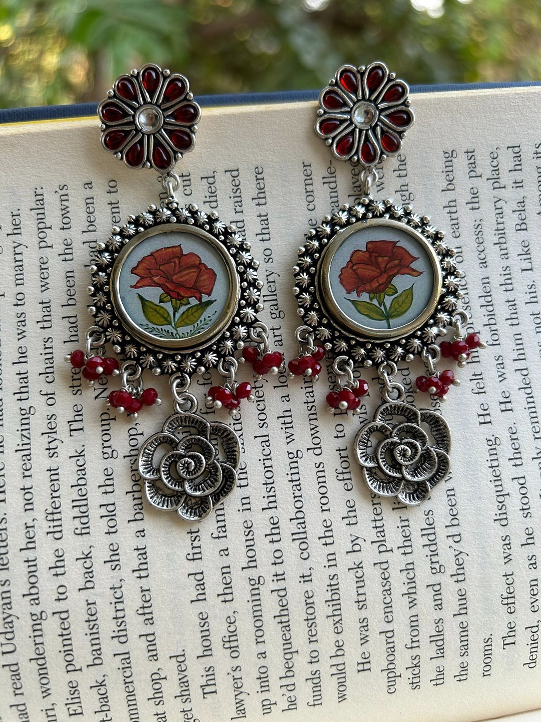 

FIROZA Firoza Painted Coin Gulab Earrings Drop Earrings, Red