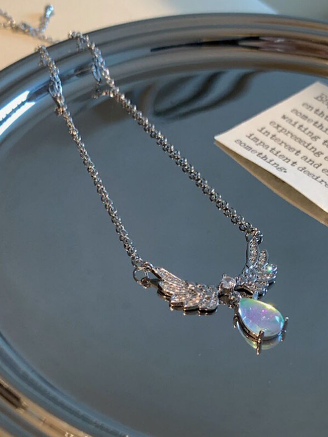 VAGHBHATT Silver-Plated Wings Shaped Stones Sudded Necklace