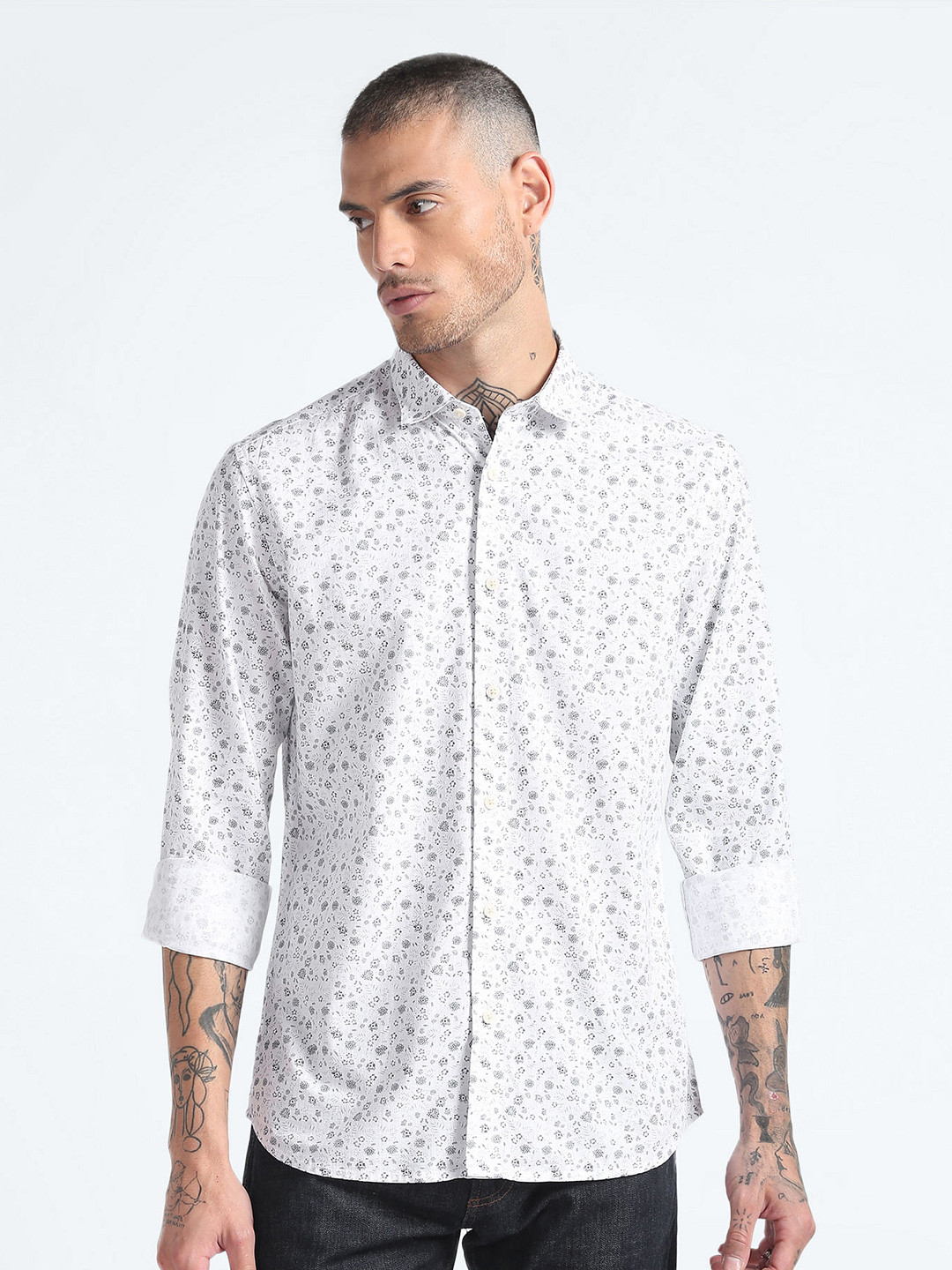 

Flying Machine Floral Printed Pure Cotton Casual Shirt, White
