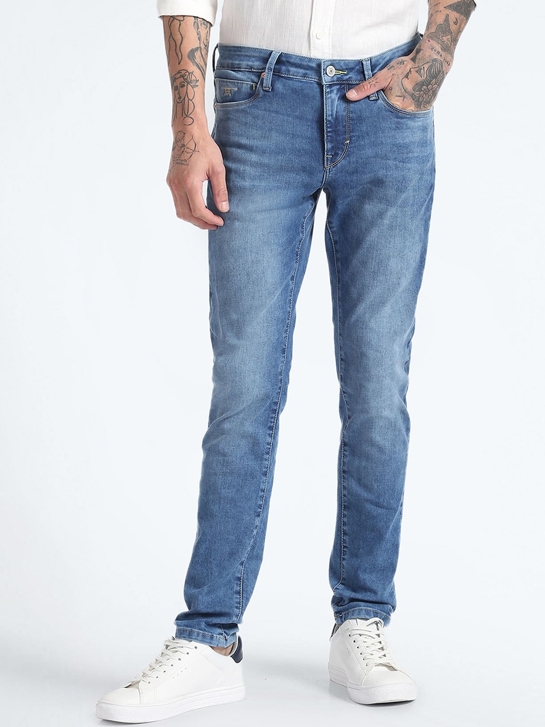 

Flying Machine Men Super Skinny Fit Low-Rise Light Fade Stretchable Jeans, Blue