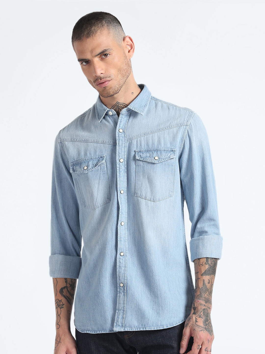 

Flying Machine Slim Fit Faded Opaque Pure Cotton Casual Shirt, Blue