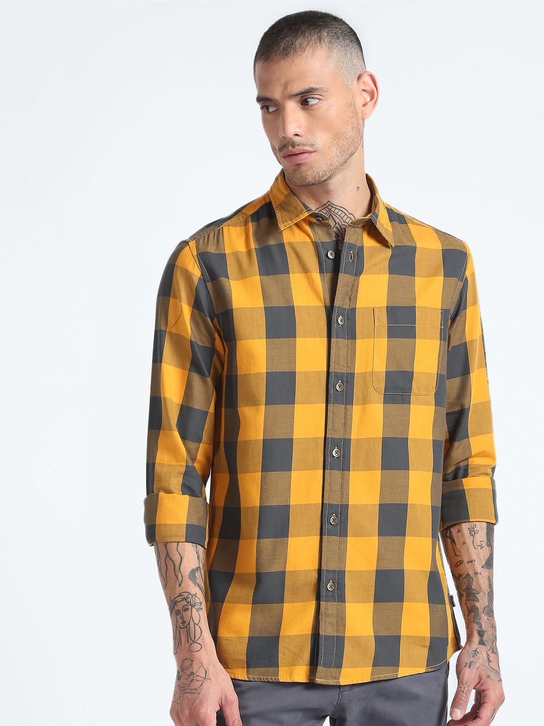 

Flying Machine Buffalo Checked Pure Cotton Casual Shirt, Yellow