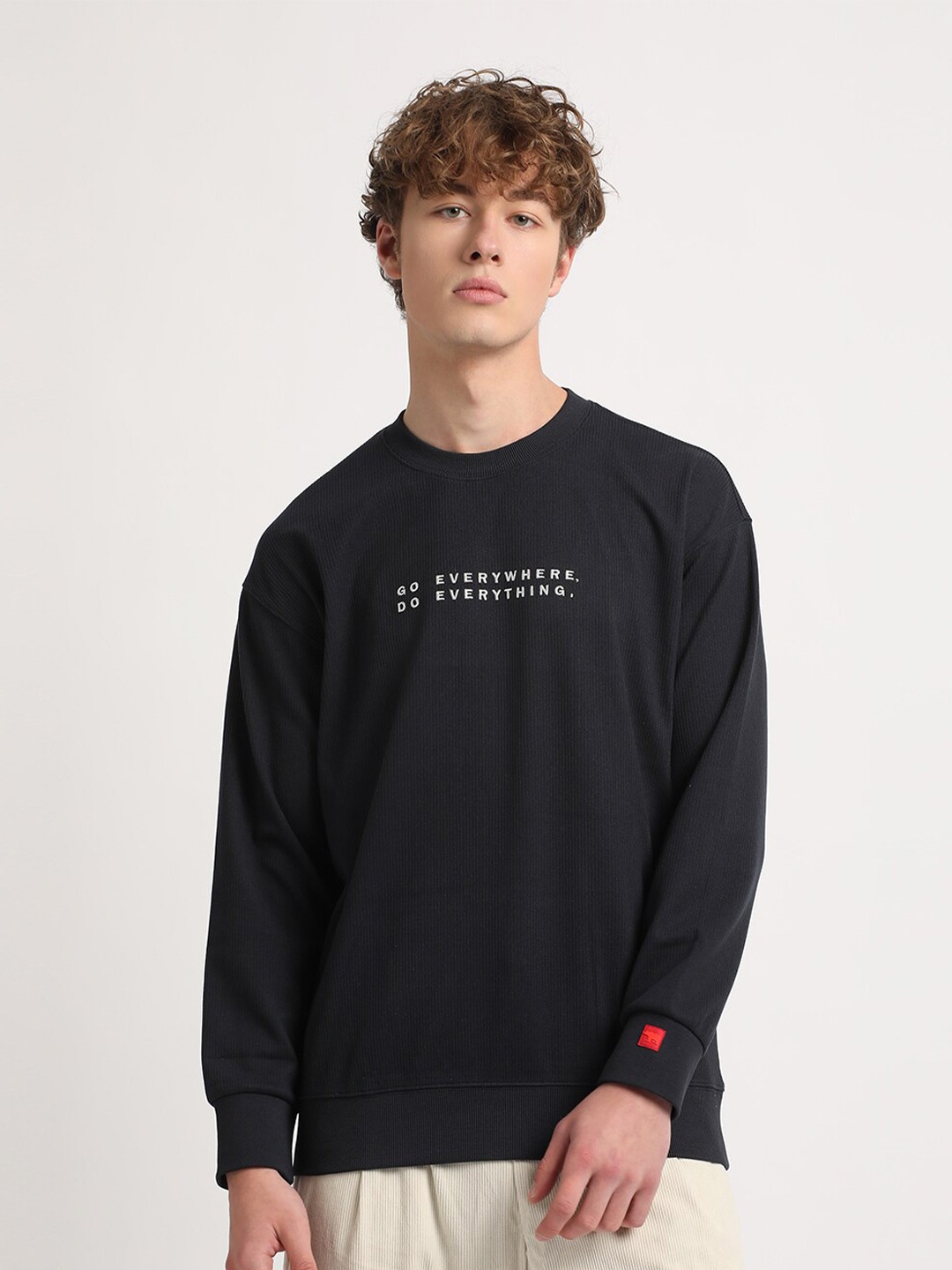 THE BEAR HOUSE Typography Printed Relaxed Fit Pullover, Navy blue