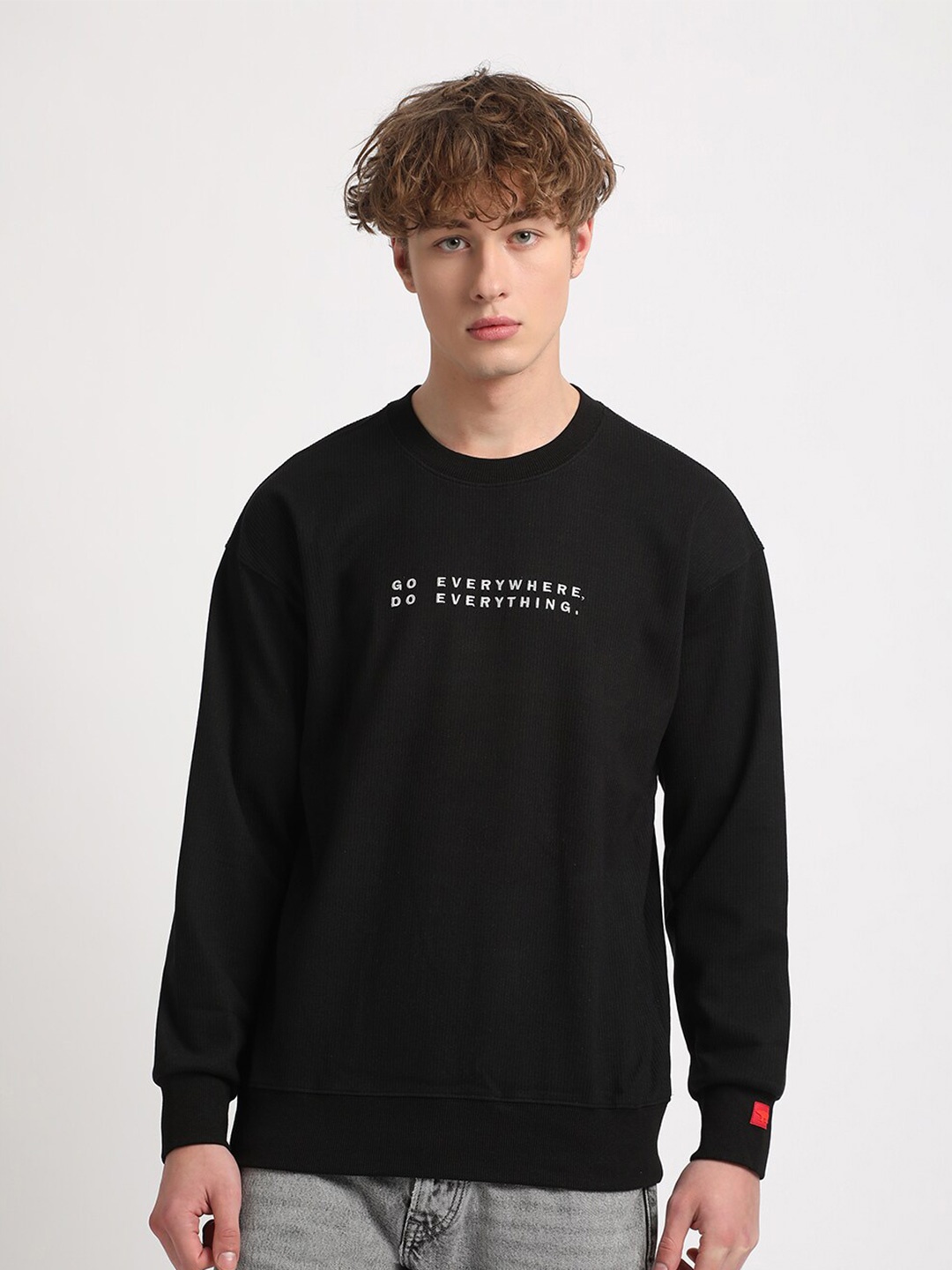 

THE BEAR HOUSE Typography Printed Relaxed Fit Pullover, Black