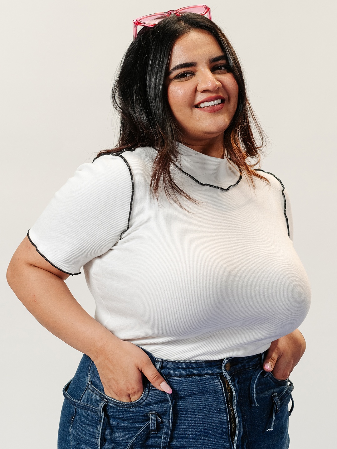 

FREAKINS High Neck Inside Out Cotton Slim Fit Crop T-Shirt, White