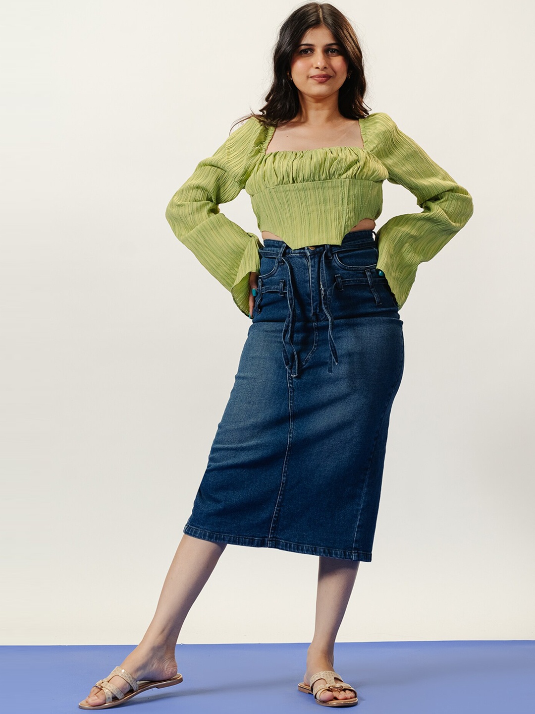 

FREAKINS Denim Pencil Midi Skirts, Blue