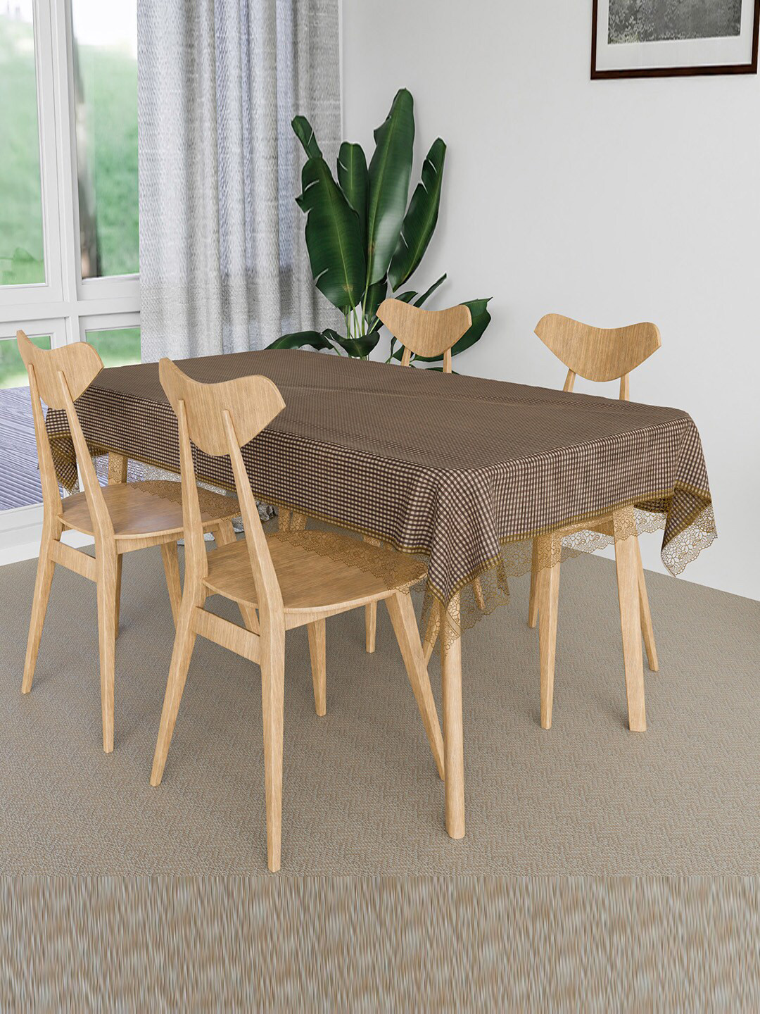 

Kuber Industries Brown Checked Table Cover