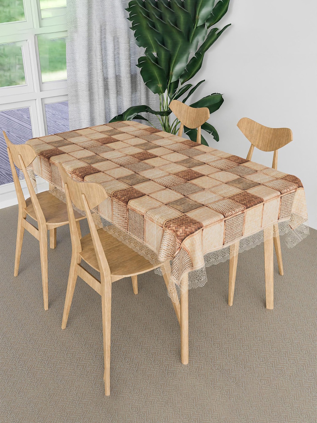 

Kuber Industries Brown & Beige Checked 4 Seater Table Cover