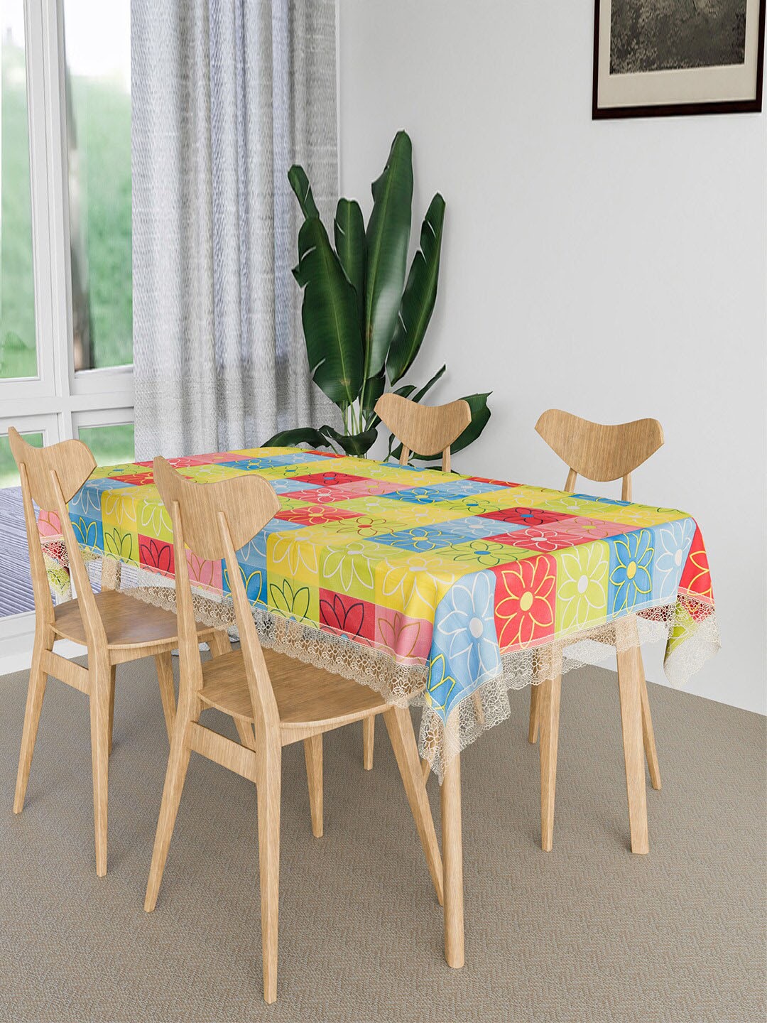 

Kuber Industries Yellow & Green Checked 4-seater Table Cover