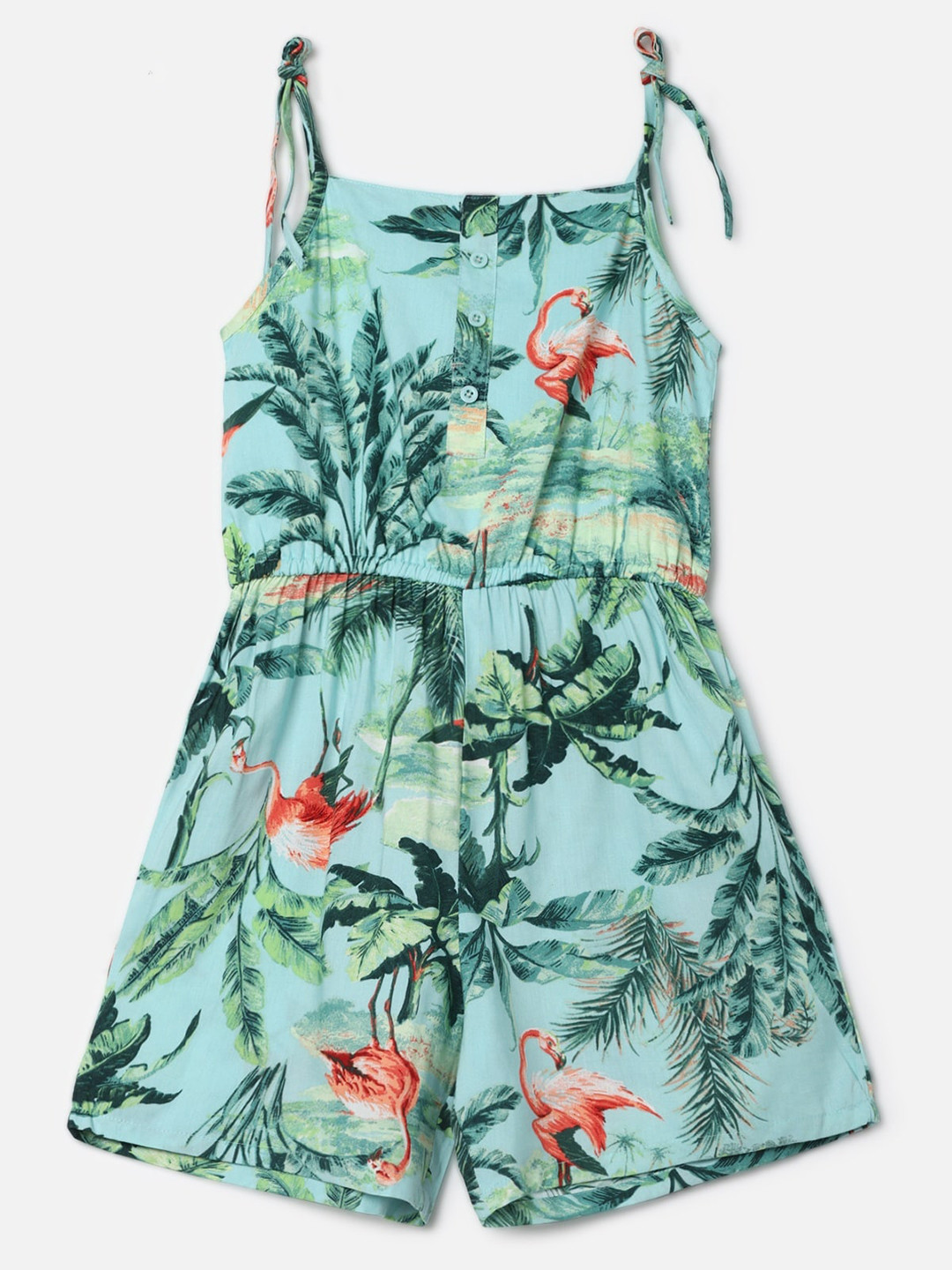 

UrbanMark Girls Tropical Printed Basic Jumpsuit, Green