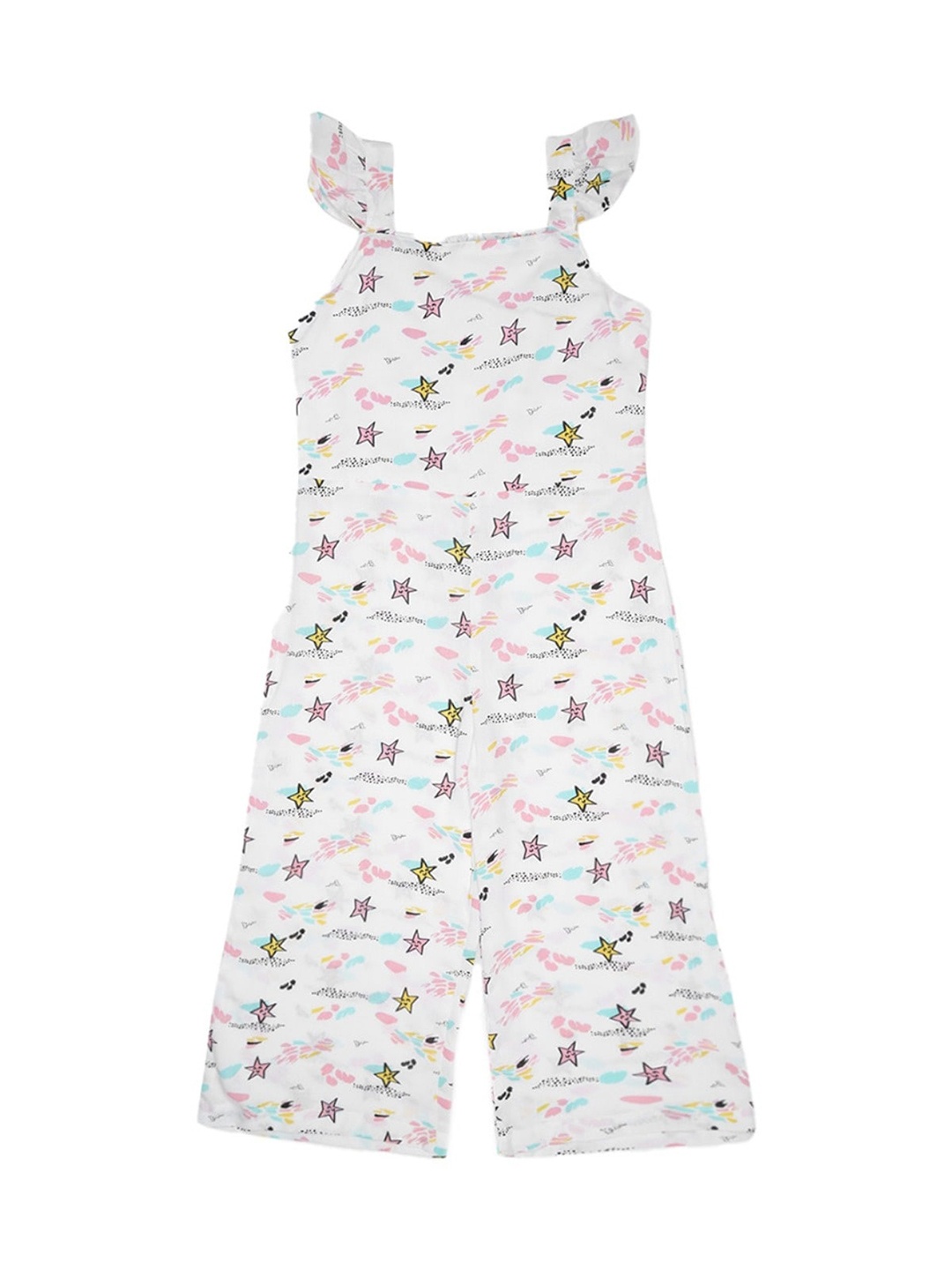 

UrbanMark Girls Printed Basic Jumpsuit, White