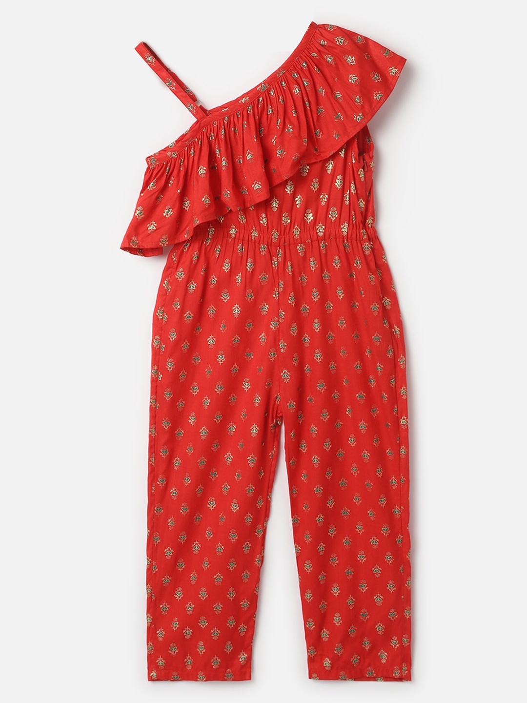 

UrbanMark Girls Printed Basic Jumpsuit, Red