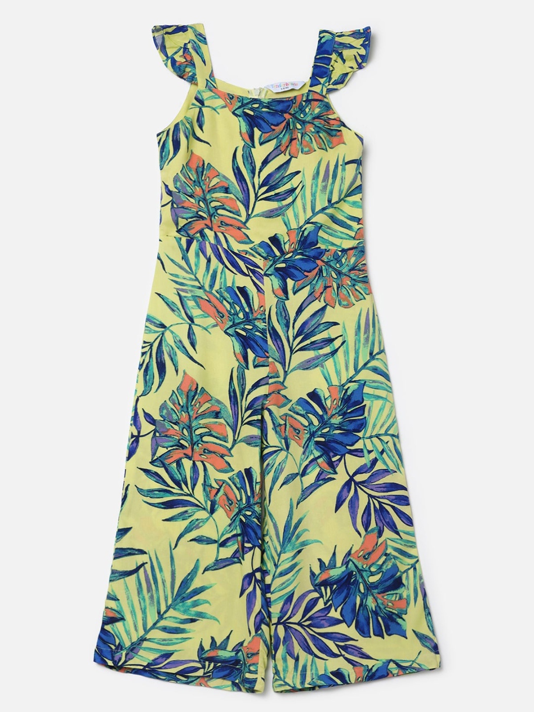 

UrbanMark Girls Tropical Printed Basic Jumpsuit, Yellow