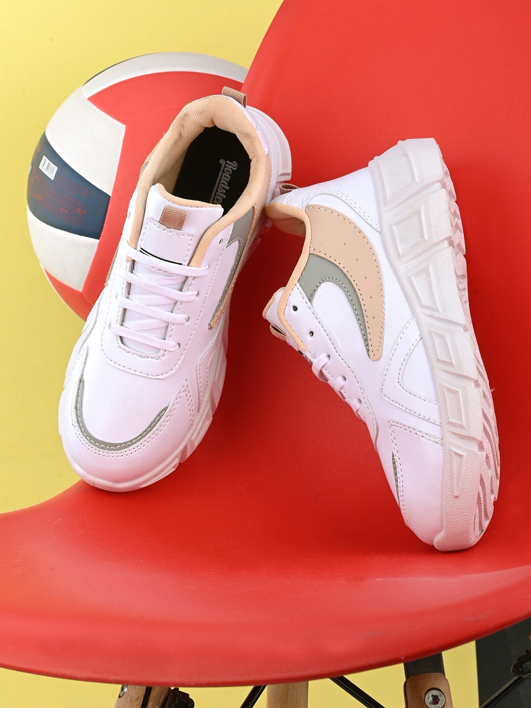 

The Roadster Lifestyle Co. Women White & Peach Coloured Mesh Running Shoes