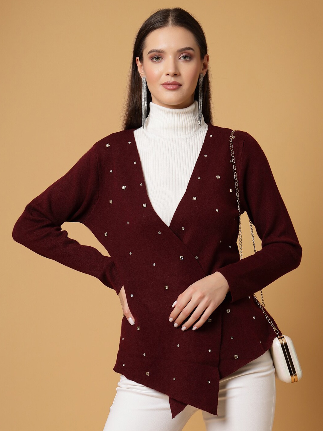 

Mafadeny Embellished Button Shrug, Burgundy